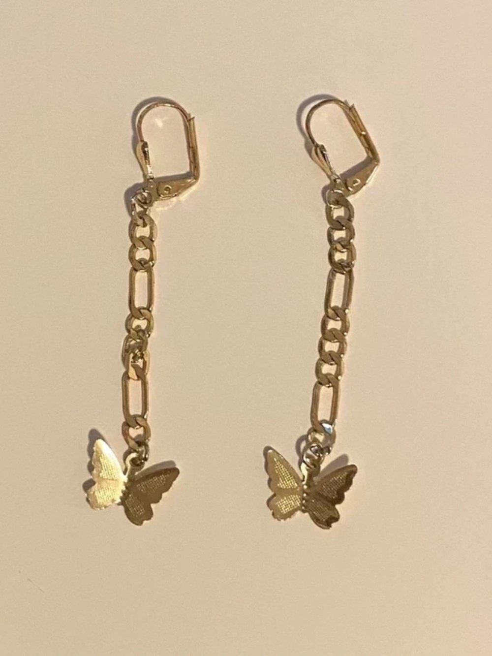 Gold butterfly dangle drop hanging earrings
